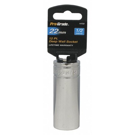 Pro-Grade Tools Socket, 1/2"Dr., 12Pt. Deep, 22mm 14722