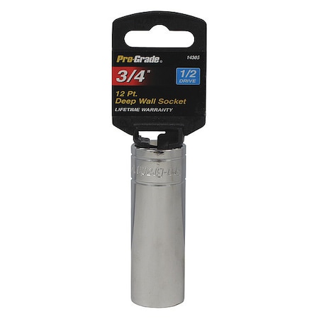 Pro-Grade Tools Socket, 1/2"Dr., 12Pt. Deep, 3/4" 14305