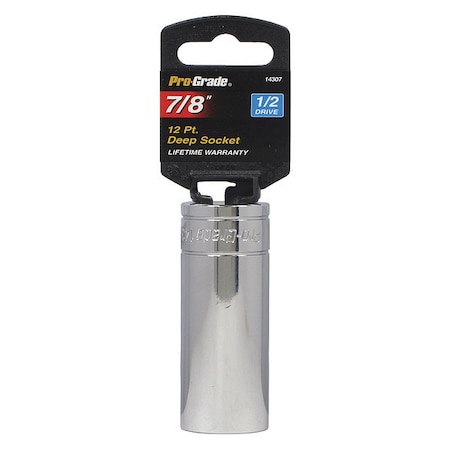 Pro-Grade Tools Socket, 1/2"Dr., 12Pt. Deep, 7/8" 14307