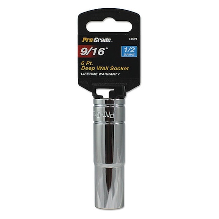 Pro-Grade Tools Socket, 1/2"Dr., 6Pt. Deep, 9/16" 14691