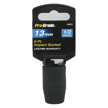 Pro-Grade Tools Socket, 1/2"Dr., 6Pt., 13mm Impact 14613