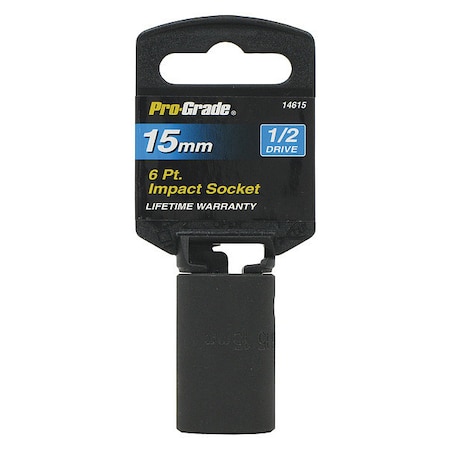 Pro-Grade Tools Socket, 1/2"Dr., 6Pt., 15mm Impact 14615