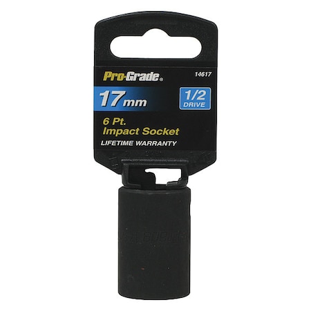 Pro-Grade Tools Socket, 1/2"Dr., 6Pt., 17mm Impact 14617