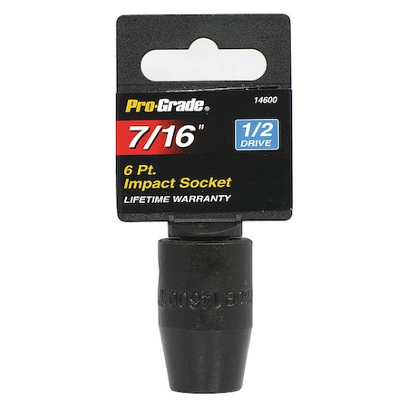 Pro-Grade Tools Socket, 1/2"Dr., 6Pt., 7/16" Impact 14600