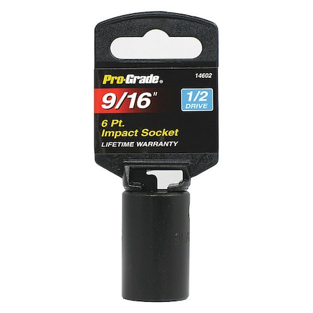 Pro-Grade Tools Socket, 1/2"Dr., 6Pt., 9/16" Impact 14602