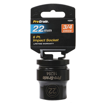 Pro-Grade Tools Socket, 3/4"Dr., 6Pt., 22mm Impact 16284