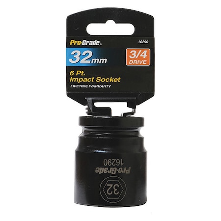 Pro-Grade Tools Socket, 3/4"Dr., 6Pt., 32mm Impact 16290