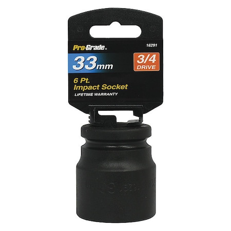 Pro-Grade Tools Socket, 3/4"Dr., 6Pt., 33mm Impact 16291