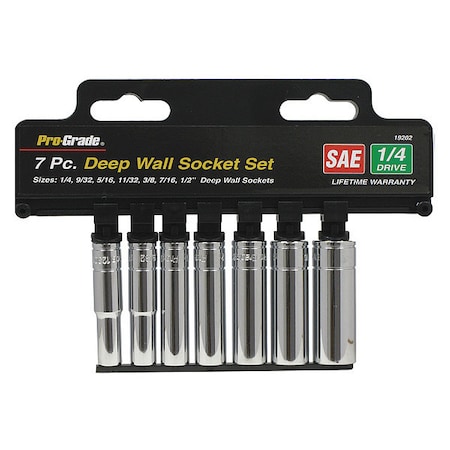 Pro-Grade Tools Socket, 7Pc.1/4"Dr., Sae Deep, Set 19202
