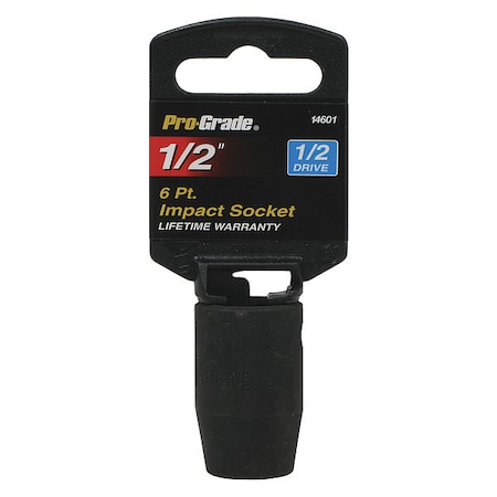 Pro-Grade Tools Socket, 1/2"Dr., 6Pt., 1/2" Impact 14601