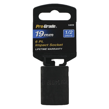 Pro-Grade Tools Socket, 1/2"Dr., 6Pt., 19mm Impact 14619