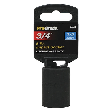 Pro-Grade Tools Socket, 1/2"Dr., 6Pt., 3/4" Impact 14605
