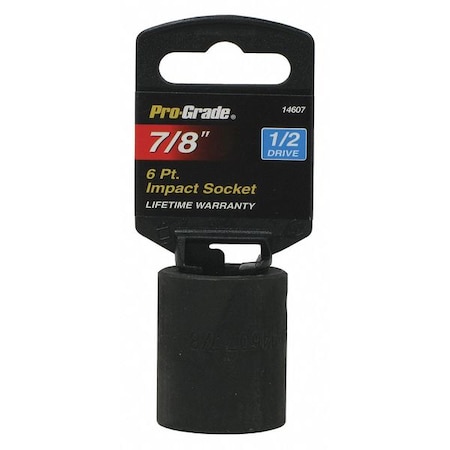 Pro-Grade Tools Socket, 1/2"Dr., 6Pt., 7/8" Impact 14607