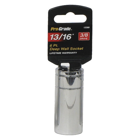 Pro-Grade Tools Socket, 3/8"Dr., 6Pt. Deep, 13/16" 13308