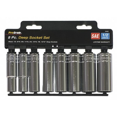 Pro-Grade Tools Socket, 8 pcs., 1/2"Dr., Sae Deep, Set 19402