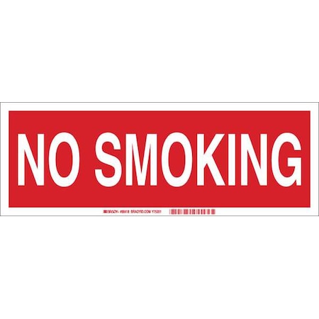 Brady No Smoking Sign, 5 in H, 14 in W, Polyester, Rectangle, English, 88418 88418