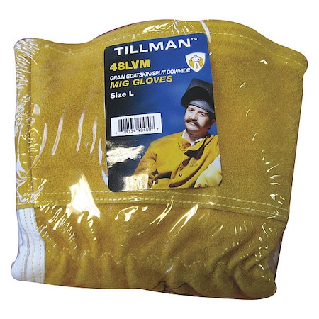 Tillman Welding Gloves, 3-1/2 in Gauntlet Cuff, Straight Thumb, Goatskin, L, 1 PR 48LVM