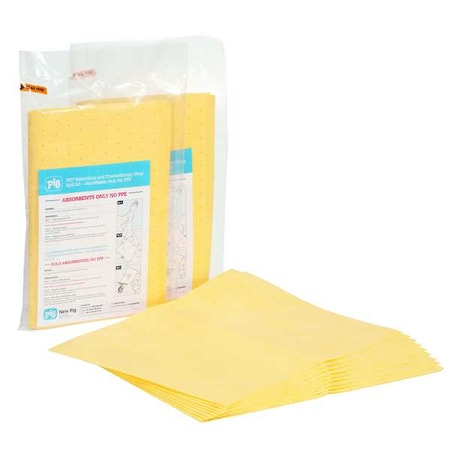 Pig Sorbent Pad, 13 in x 20 in, Harsh Chemicals, Yellow, Polypropylene KIT2012