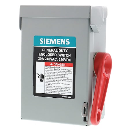 Siemens Fusible, Safety Switch, General Duty, 240 V, 2PST, NEMA 1 GNF221A
