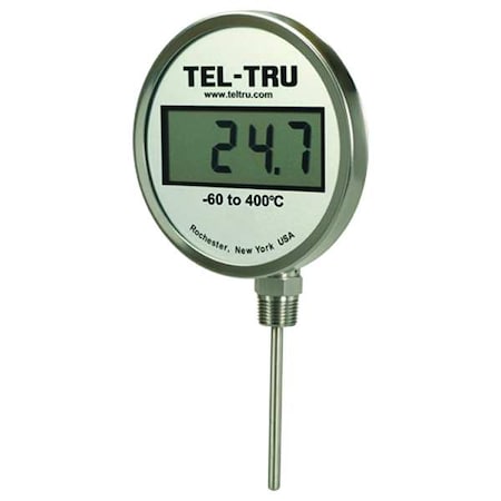 Tel-Tru Digital Dial Thermometer, 4" Stem L, SS ND5CB09111-P22046