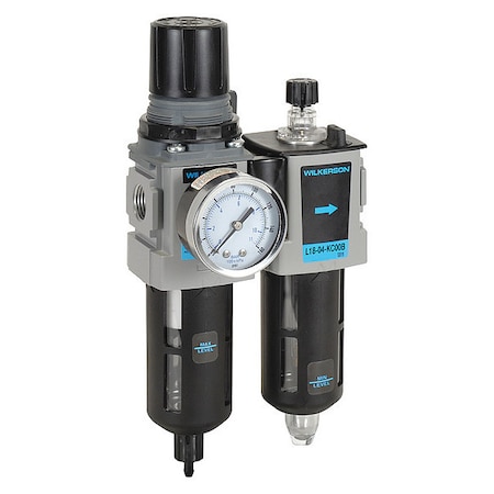 Wilkerson Filter/Regulator Lubricator, 2 pcs, Max. Flow - Air Treatment- 90 cfm D18-04-FKG0B