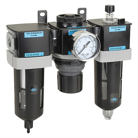 Wilkerson Filter/Regulator Lubricator, 3 pcs, Connection Size - Air Treatment- 1/2 in NPT C28-04-FKG0B