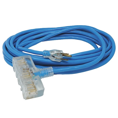 Southwire SJTW Extension Cord, 14 AWG, Outdoor, 14/3, 3 Outlets, 5-15R, Blue, PVC, 5-15P, 50 ft 32688806