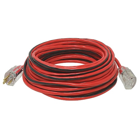 Southwire SJTW Extension Cord, 14 AWG, Outdoor, 14/3, 1 Outlets, 5-15R, Black/Red, PVC, 5-15P, 100 ft 541909