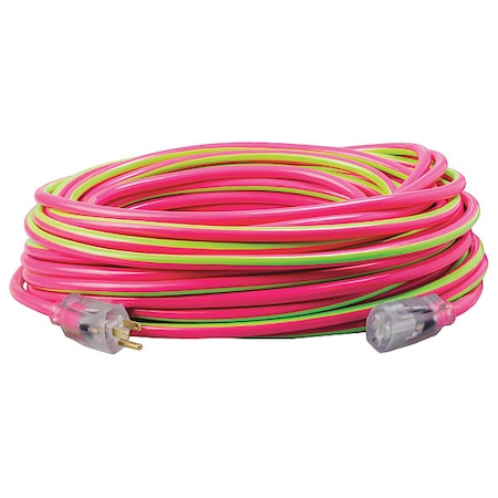 Southwire SJTW Extension Cord, 12 AWG, Outdoor, 12/3, 1 Outlets, 5-15R, Pink/Green, PVC, 5-15P, 100 ft 2549SW0077