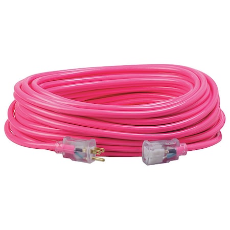 Southwire SJTW Extension Cord, 12 AWG, Outdoor, 12/3, 1 Outlets, 5-15R, Pink, PVC, 5-15P, 100 ft 2579SW000A