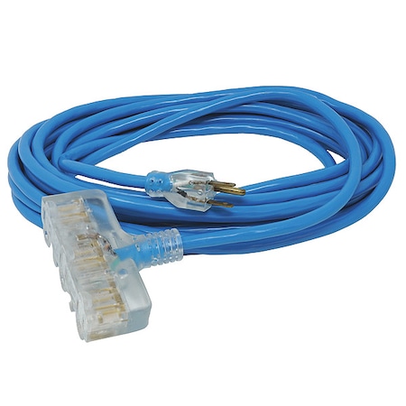 Southwire SJTW Extension Cord, 12 AWG, Outdoor, 12/3, 3 Outlets, 5-15R, Blue, PVC, 5-15P, 50 ft 41688806