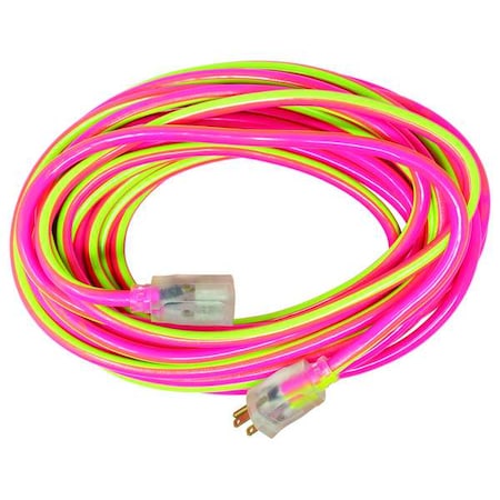 Southwire SJTW Extension Cord, 12 AWG, Outdoor, 12/3, 1 Outlets, 5-15R, Pink/Green, PVC, 5-15P, 50 ft 2548SW0077