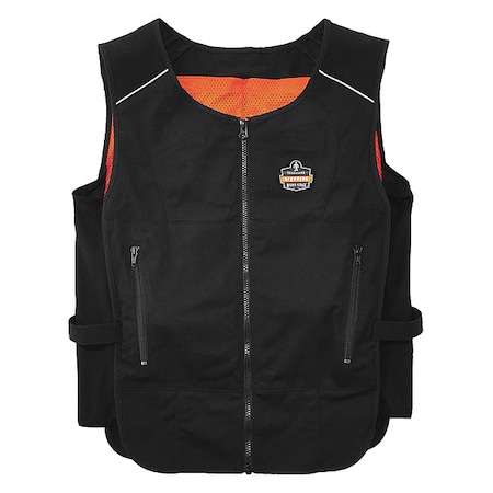 Ergodyne Cooling Vest, Cotton, Polyester, Zipper, Black, L/XL 6260