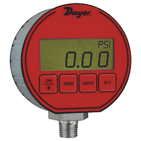 Dwyer Instruments Digital Process Pressure Gauge, 0 to 500 psi, 3 in Dial, 1/4 in NPT, Bottom Location DPG-008