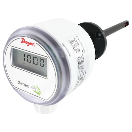 Dwyer Instruments Air velocity transmitter, 3% of reading accuracy, duct mount, Modbus communications, with LCD AVUL-3DM1-LCD