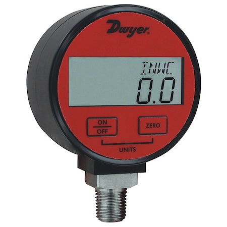 Dwyer Instruments Digital Industrial Compound Gauge, -30 to 0 to 100 psi, 3 in Dial, 1/4 in NPT, Bottom Location DPGA-12