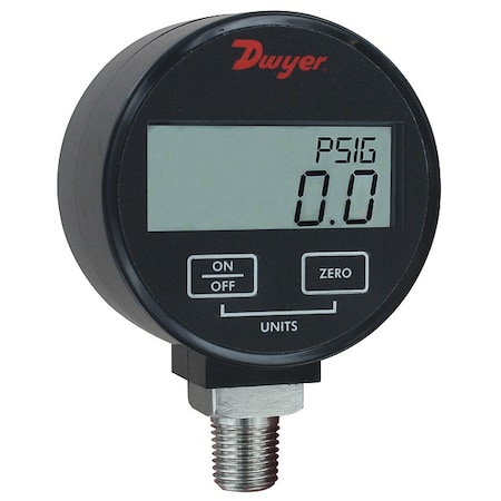 Dwyer Instruments Digital Industrial Pressure Gauge, 0 to 300 psi, 3 in Dial, 1/4 in NPT, Bottom Location DPGW-10
