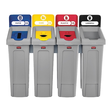 Rubbermaid Commercial 92 gal Rectangular Recycling Bin, Flat Top, Gray, 4 Openings 2007919