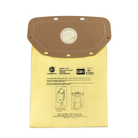 Hoover Commercial Vacuum Bag Fits Hoover Commercial Vacuum Brand, Sealed Collar, Dry, Paper, 13 in H, 10 PK AH10232