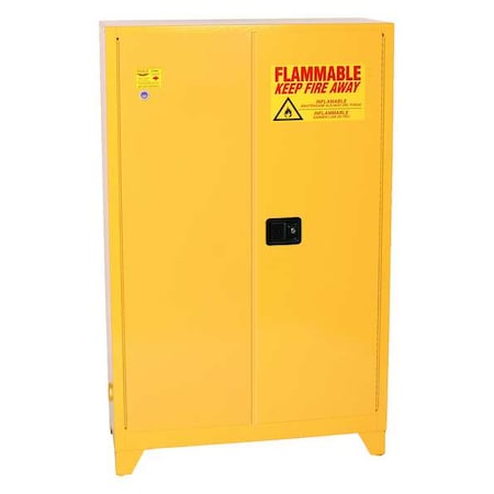 Eagle Mfg Hazardous Material Storage Cabinet, 45 gal, 2 Shelves, Steel, 43 in W x 69 in H x 18 in D, Yellow 1947XLEGS
