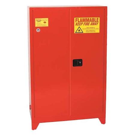 Eagle Mfg Hazardous Material Storage Cabinet, 60 gal, 5 Shelves, Steel, 43 in W x 69 in H x 18 in D, Red PI47XLEGS