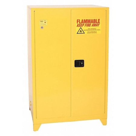 Eagle Mfg Hazardous Material Storage Cabinet, 90 gal, 2 Shelves, Steel, 43 in W x 69 in H x 34 in D, Yellow 1992XLEGS