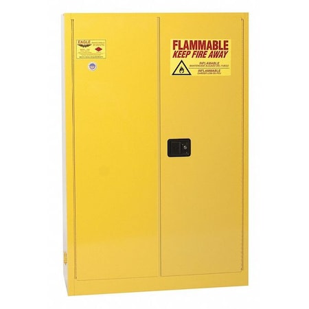 Eagle Mfg Hazardous Material Storage Cabinet, 45 gal, 2 Shelves, Steel, 43 in W x 65 in H x 18 in D, Yellow 1947X