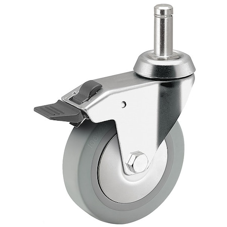 Medcaster 3" X 7/8" Non-Marking Rubber Thermoplastic Swivel Caster, Total Lock Brake, Loads Up To 140 lb RZ03TPP090TLGR01