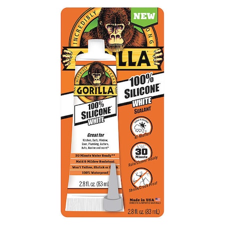 Gorilla Glue Silicone Sealant, 3 oz, Tube, White, Silicone Base 108329