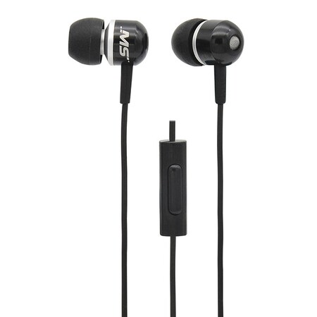 Mobilespec Wired Earbuds, Stereo, Plastic, Blk/Silver MBS10121