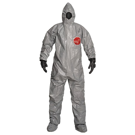 Dupont Chemical Resistant Coveralls, Hooded, M, Tychem(R) 6000, Attached Gloves Wrist, Taped Seam, Gray TF199TGYMD0006WG