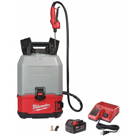 Milwaukee Tool 4 gal. Backpack Sprayer Kit, Poly, 4 ft L Hose, Cone, Fan Nozzle Spray Pattern 2820-21CS