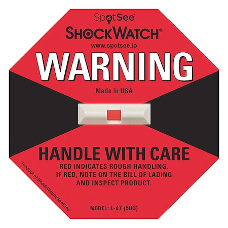 Shockwatch G-Force Indicating Label, Red, 50g-force, PK50 20500
