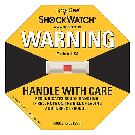 Shockwatch G-Force Indicating Label, Yellow, PK50 20700